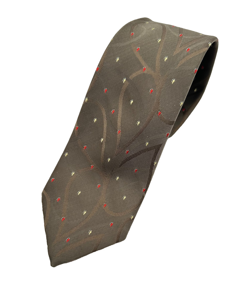 Christian Dior Monsieur Brown Scroll & Dotted Polyester Tie Logo Tipped